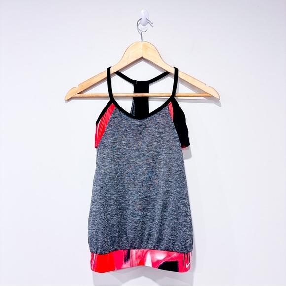NIKE Grey and coral sports camisole with integrated top - Picture 1 of 6